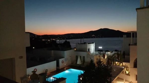 Sunset Pool Paros Greece Mediteranean Island Aegean Foto Alta Qualidade — Fotografia de Stock