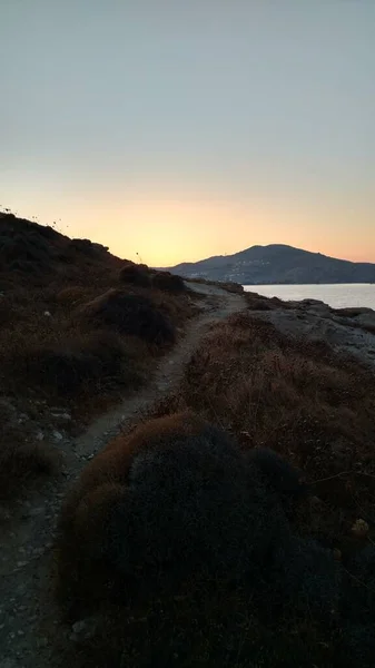 Lonely Path Paros Grèce Île Méditerranéenne Égéenne Photo Haute Qualité — Photo