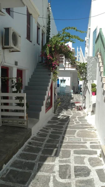 Malá Vesnice Paros Řecko Středomořský Ostrov Egejské Modré Bílé Kvalitní — Stock fotografie