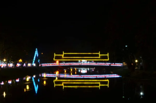 Neonová Světla Phnom Penh Kambodža Noci Asii Kvalitní Fotografie — Stock fotografie