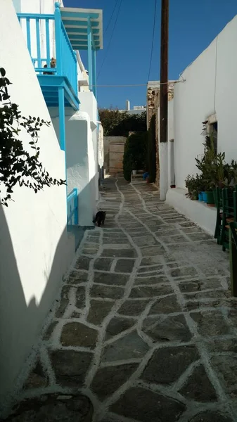 Kis Falu Paros Görögország Mediterrán Sziget Égei Tengeri Kék Fehér — Stock Fotó