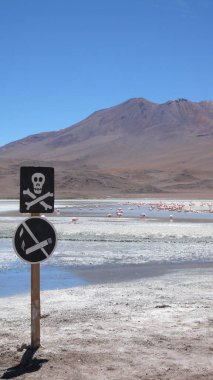 Ölüm işareti, Uyuni Bolivya Gölü Kızıl Beyaz Tuz. Yüksek kalite fotoğraf