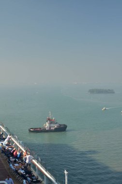 Panorama 'dan Venedik İtalya' ya, Cruise gemisi manzaralı. Yüksek kalite fotoğraf
