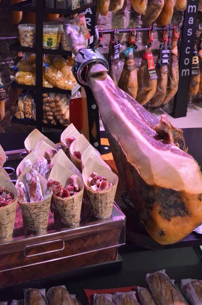 Испанский Хамон Барселоне Подробно Продукты Питания Ветчины Гурман Высокое Качество — стоковое фото