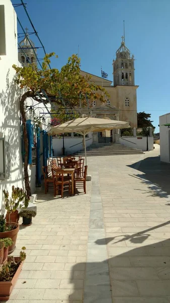 Malá Vesnice Paros Řecko Středomořský Ostrov Egejské Modré Bílé Kvalitní — Stock fotografie