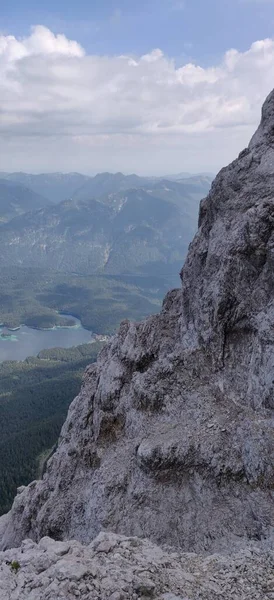 Panoramautsikt Klättring Zugspitze North Face Klassisk Rutt Eisenzeit Högkvalitativt Foto — Stockfoto