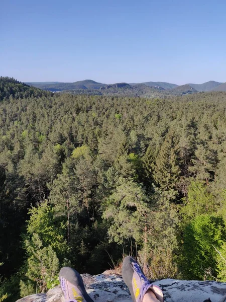 風光明媚なビューは 夏の青い空を登る森林Pfalzロックメッキ 高品質の写真 — ストック写真