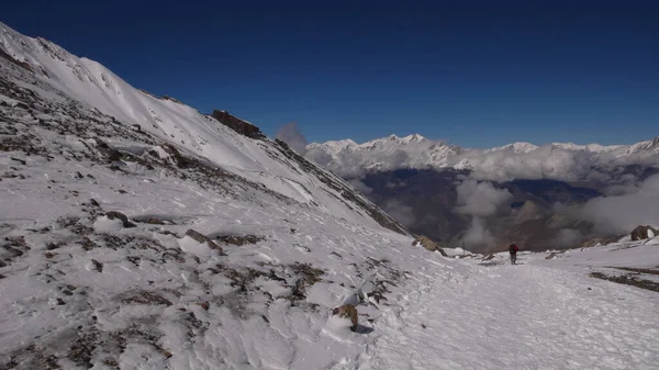 Thorong Pass Nepal Alta Quota Neve Alpinismo Foto Alta Qualità — Foto Stock