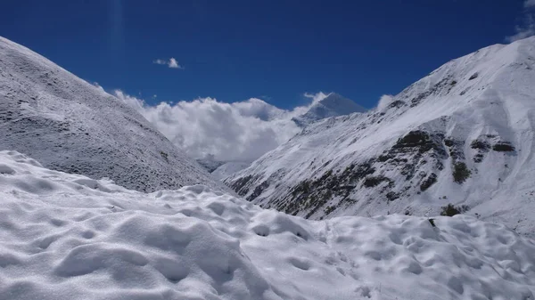 Thorong Pass Nepal Alta Quota Neve Alpinismo Foto Alta Qualità — Foto Stock