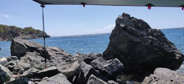 Felsige Küste Von Elba Blaues Meer Schnorcheln Hochwertiges Foto — Stockfoto