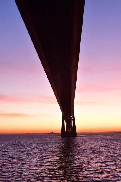 Bridge Sunset Big Belt Modern Denmark Nyborg Korsor Bridge Hochwertiges — Stockfoto