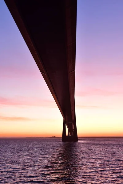 Bridge Sunset Big Belt Modern Denmark Nyborg Korsor Bridge Hochwertiges — Stockfoto