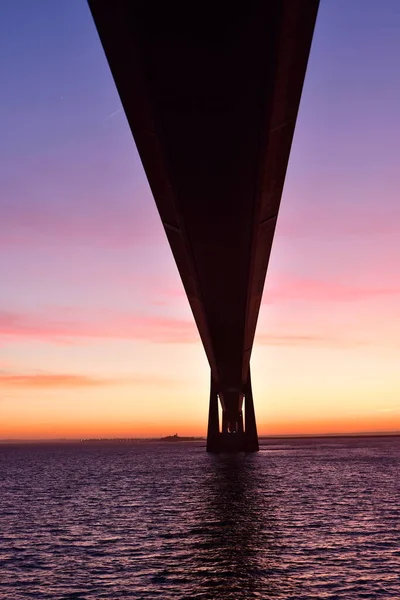 Bridge Sunset Big Belt Modern Denmark Nyborg Korsor Bridge High — Stock Photo, Image