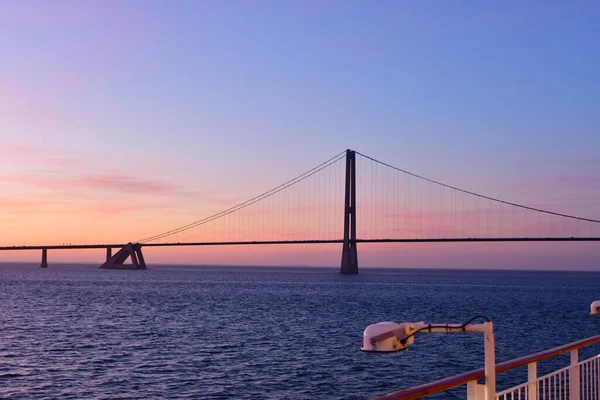 Bridge Sunset Big Belt Modern Denmark Nyborg Korsor Bridge High — Stock Photo, Image