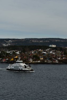 Fiyort Oslo Norveç, İskandinavya Avrupa 'da feribot. Yüksek kalite fotoğraf