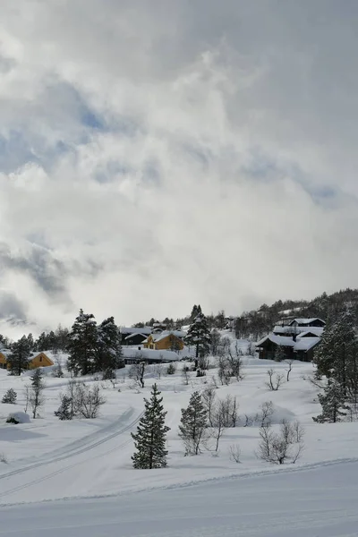 雲の多い日に冬の村の風景は 水平線 高品質の写真 — ストック写真
