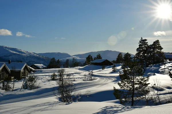 Aldeia Inverno Maravilha Terra Ensolarado Hornindal Norway Sscandinavia Foto Alta — Fotografia de Stock
