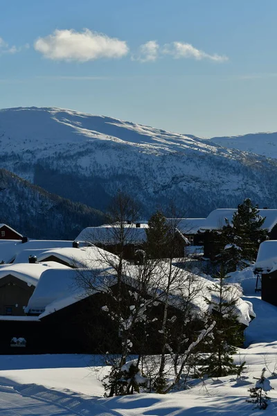 Winterdorp Wonder Land Zonnige Hornindal Norway Scandinavia Hoge Kwaliteit Foto — Stockfoto