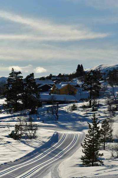 Winterdorp Wonder Land Zonnige Hornindal Norway Scandinavia Hoge Kwaliteit Foto — Stockfoto