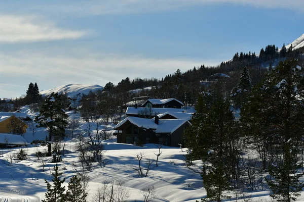 Zimní Vesnice Divit Země Slunné Hornindal Norway Skandinávie Kvalitní Fotografie — Stock fotografie