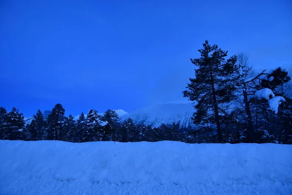 Snow Landscape Norway Full Moon Night High Quality Photo — Stock Photo, Image