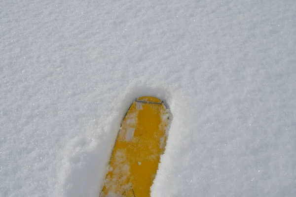 Gelbe Skispitze Pulverschnee Hintergrund Hochwertiges Foto — Stockfoto