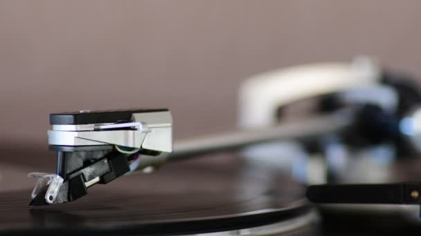 Vinyl Player Detail Nadel Start Stop Retro Hochwertiges Filmmaterial — Stockvideo