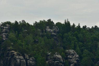 Sakson Swizerland 'ın panoramik manzarası Büyük Bulutlar ve Kayalar arka planı. Yüksek kalite fotoğraf