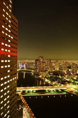 Tokyo şehir manzarası geceleri Japonya 'nın ufuk çizgisi kentsel. Yüksek kalite fotoğraf