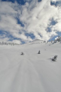 Dağın manzarası. Biei Fuji Hokkaido Japonya kar manzarası mavi gökyüzü. Yüksek kalite fotoğraf