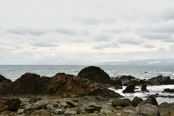 stock image Hokkaido Winter Coast Line near iwainai cloudy rough sea. High quality photo