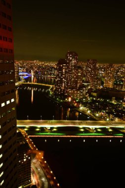 Tokyo şehir manzarası geceleri Japonya 'nın ufuk çizgisi kentsel. Yüksek kalite fotoğraf