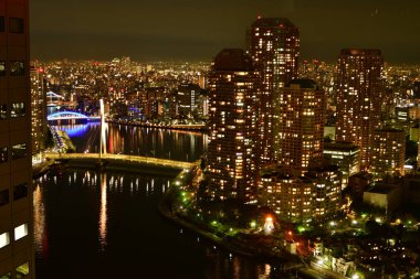 Tokyo şehir manzarası geceleri Japonya 'nın ufuk çizgisi kentsel. Yüksek kalite fotoğraf