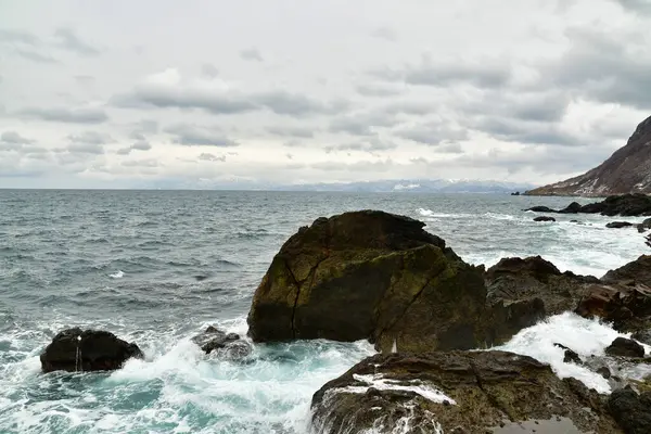 stock image Coast of Hokkaido in winter japan clouds rough sea. High quality photo