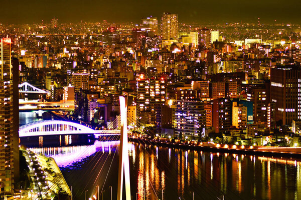 Tokyo at night long exposure beautiful colors. High quality photo