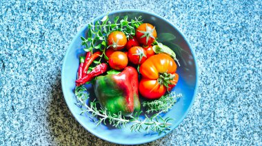 Fresch Domates Paprica Pepper ve Bahçe Bahçesi 'nden Bitkiler. Yüksek kalite fotoğraf 