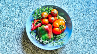 Fresch Domates Paprica Pepper ve Bahçe Bahçesi 'nden Bitkiler. Yüksek kalite fotoğraf 