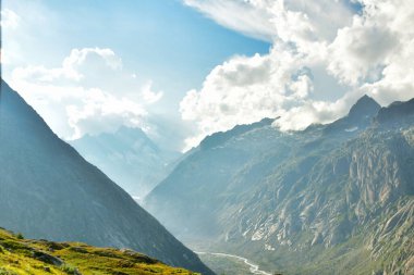 alpine panorama Grimsel Pass Swizerland Bckground Light Summer . High quality photo clipart