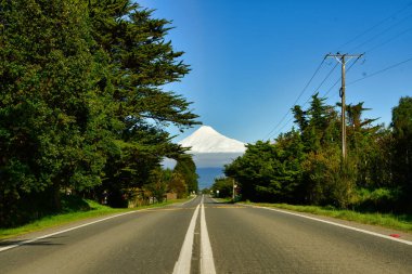 Osorno Vulcano, kar şapkalı yeşil çayır Şili. Yüksek kalite fotoğraf