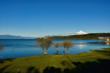 Pucon Şili Patagonya Panorama 'dan Villarrica Vulcano. Yüksek kalite fotoğraf