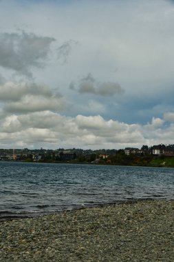 Puerto varas bulutlu göl manzaralı kış. Yüksek kalite fotoğraf