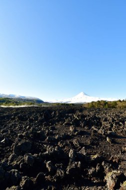 Patagonya Şili yakınlarındaki bir Lava Field 'dan Llaima Vulcano. Yüksek kalite fotoğraf