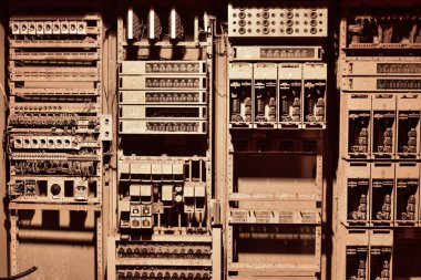 old switchboard industrial site electric control background. High quality photo clipart