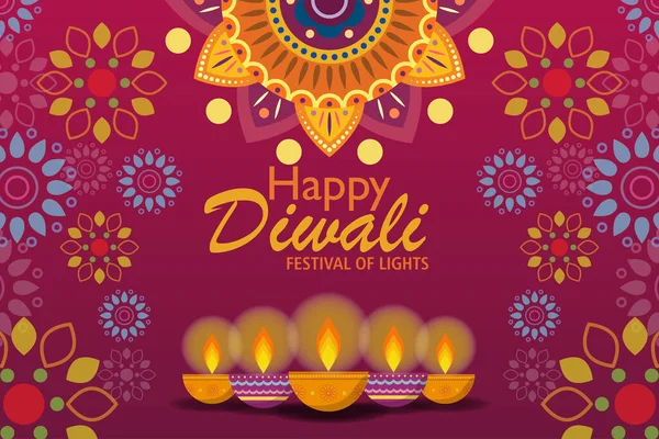 Lichterfeste Diwali Festivals Indien Violett Hintergrund Vektor Illustration Eps10 — Stockvektor