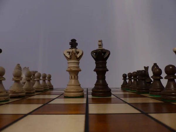 Šachy Strategie Taktika Sada Figurek Šachovnic King Queen Bishop Knight — Stock fotografie