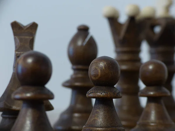 Schaken Strategie Tactiek Spel Set Van Stukken Dambord Koning Koningin — Stockfoto