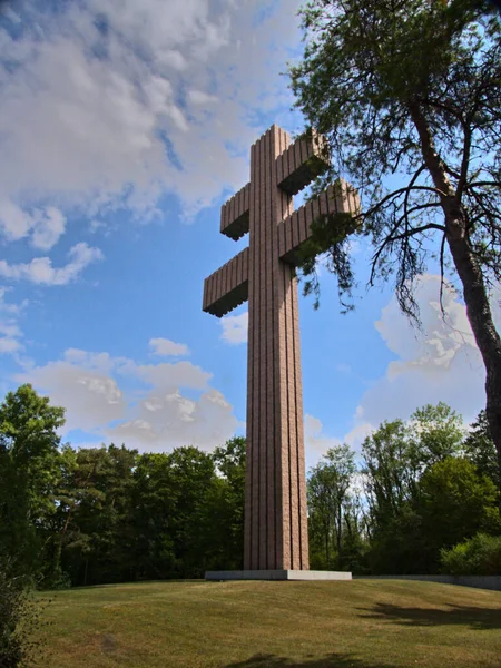 stock image Colombey-les-deux-Eglises, August 2022 - Visit of the General De Gaulle Memorial - View on giant lorraine cross