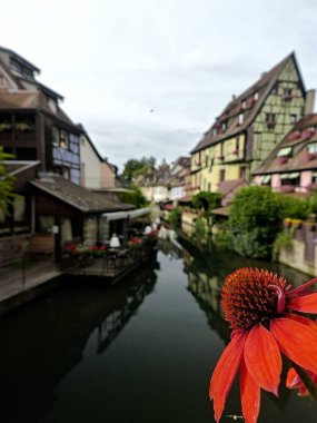 Colmar, Fransa - Ağustos 2021: Alsace 'deki güzel Colmar kasabasını ziyaret edin