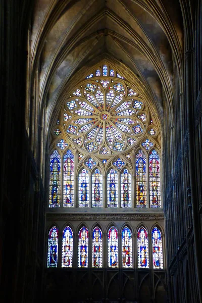Metz Γαλλία Δεκέμβριος 2019 Κεντρικό Βιτρό Παράθυρα Του Καθεδρικού Ναού — Φωτογραφία Αρχείου