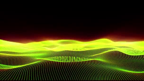 Πράσινο Κύμα Σωματιδίων Ροή Ψηφιακή Αφηρημένη Φόντο Απομονώνονται Μαύρο Φόντο — Αρχείο Βίντεο